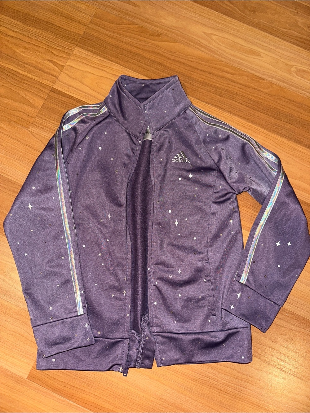 adidas Kids Purple Star-Print Swim Rashguard Jacket with Iridescent Stripes